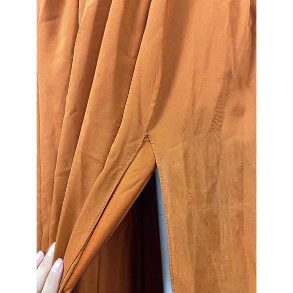 SOLD High Neck Chiffon Long Bridesmaid Dress Burnt Orange Chiffon Waist Tie - Picture 7 of 12